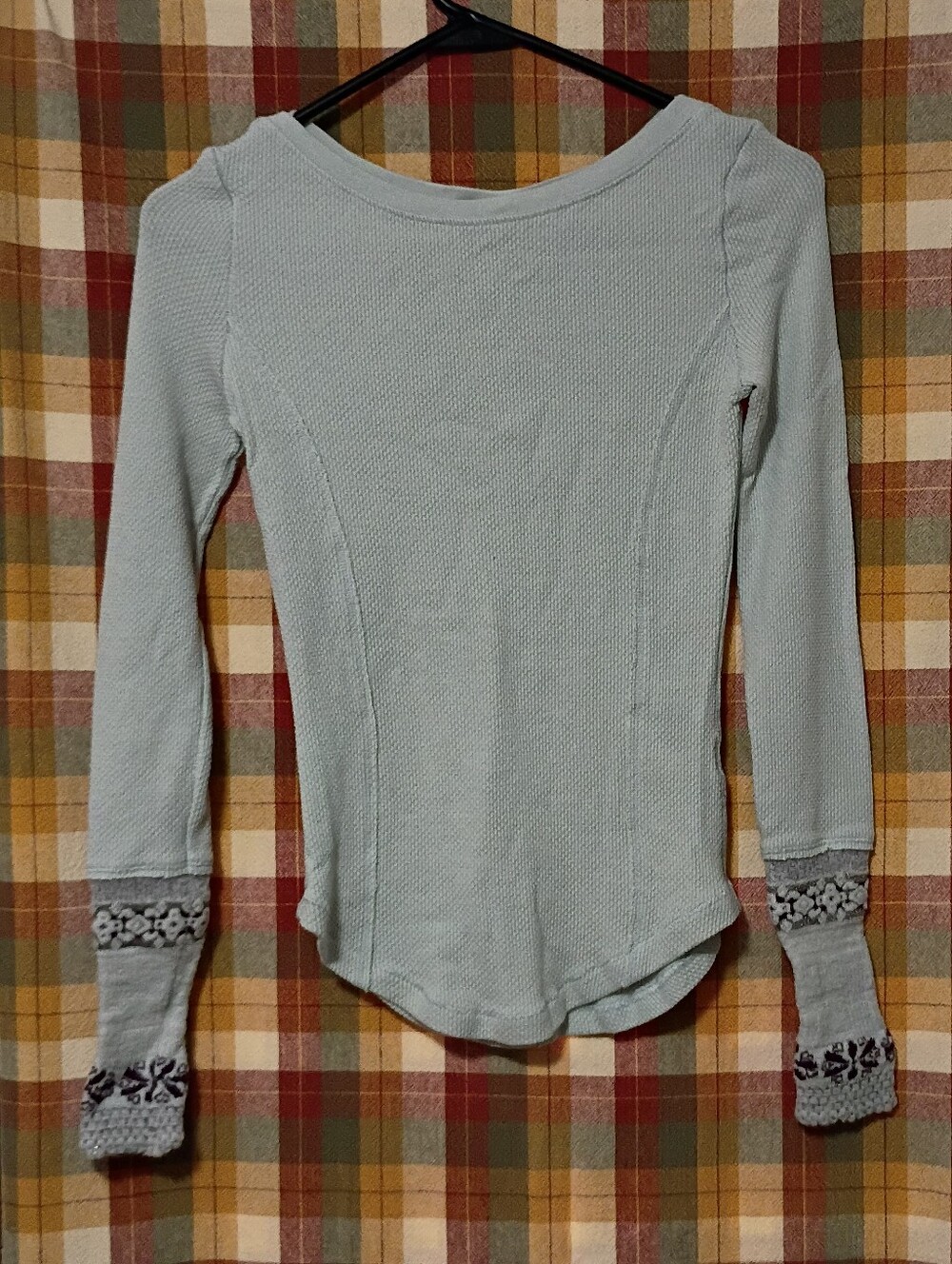 Free People Light Blue Waffle Knit Thermal Henley XS